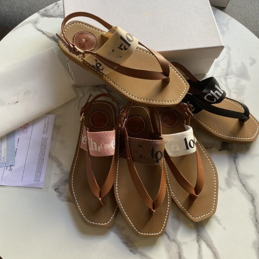

New Embroidered Letter Flat Slippers Summer Fashion Women Sandals Luxury Brand T-shaped Clip-on Ladies Flip Flops Casual All-match Female Beach Shoes, Beige