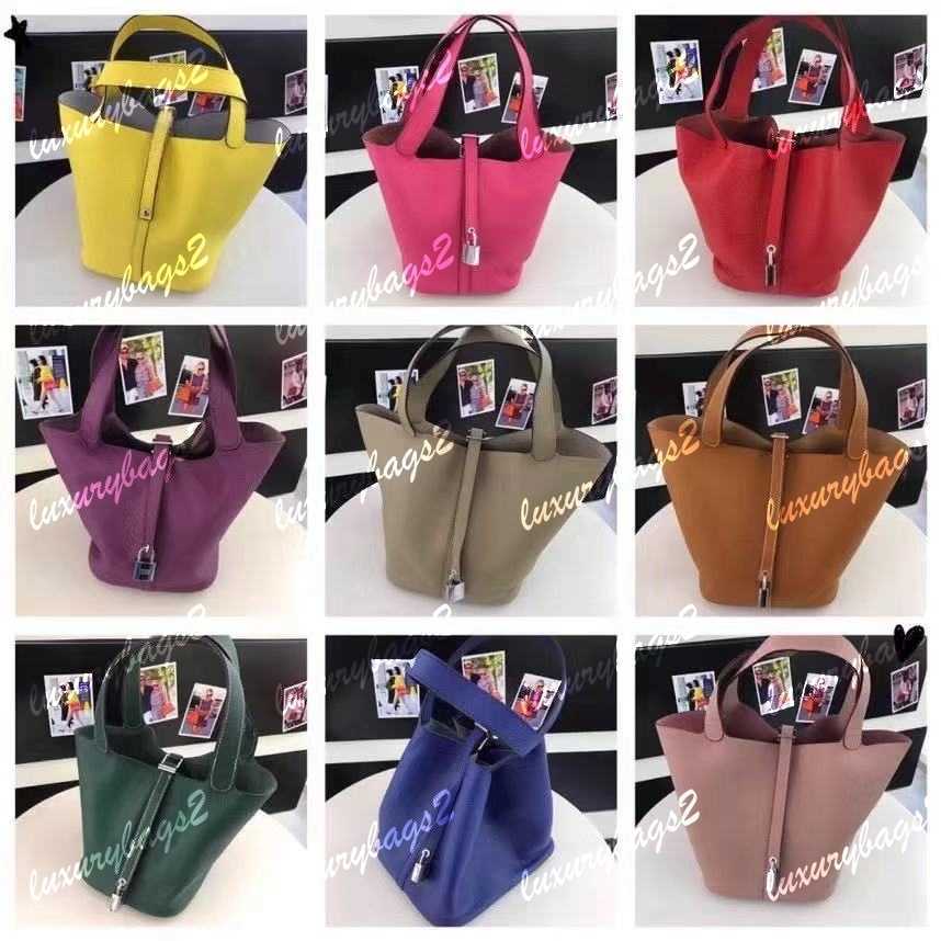 

5A Picotin Luxurys Designers Bags Handbags High Quality Full Colors Picotin Genuine Leather Tote Womens Fashion Bucket Purse Ladies Handbag Crossbody Shouder Bag, Red