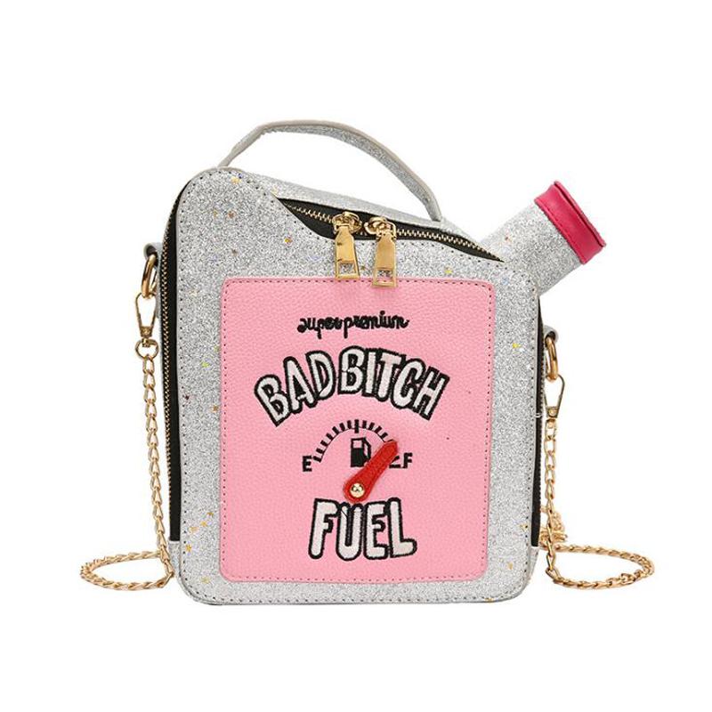 

Evening Bags Gasoline Bottle Shape Handbag For Women Chain Purse Shoulder Bag Embroidery Letters Messenger Female Fashion Clutch Totes, Blue