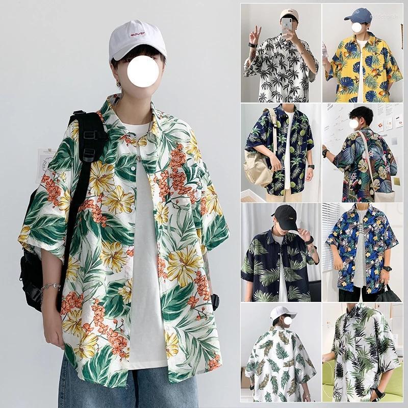 

Men's Casual Shirts Men's Hawaiian Shirt Flower Leaf Print Beach Streetwear Three Quarter Clothing Male For Holiday School K078Men's Eld, Navy blue