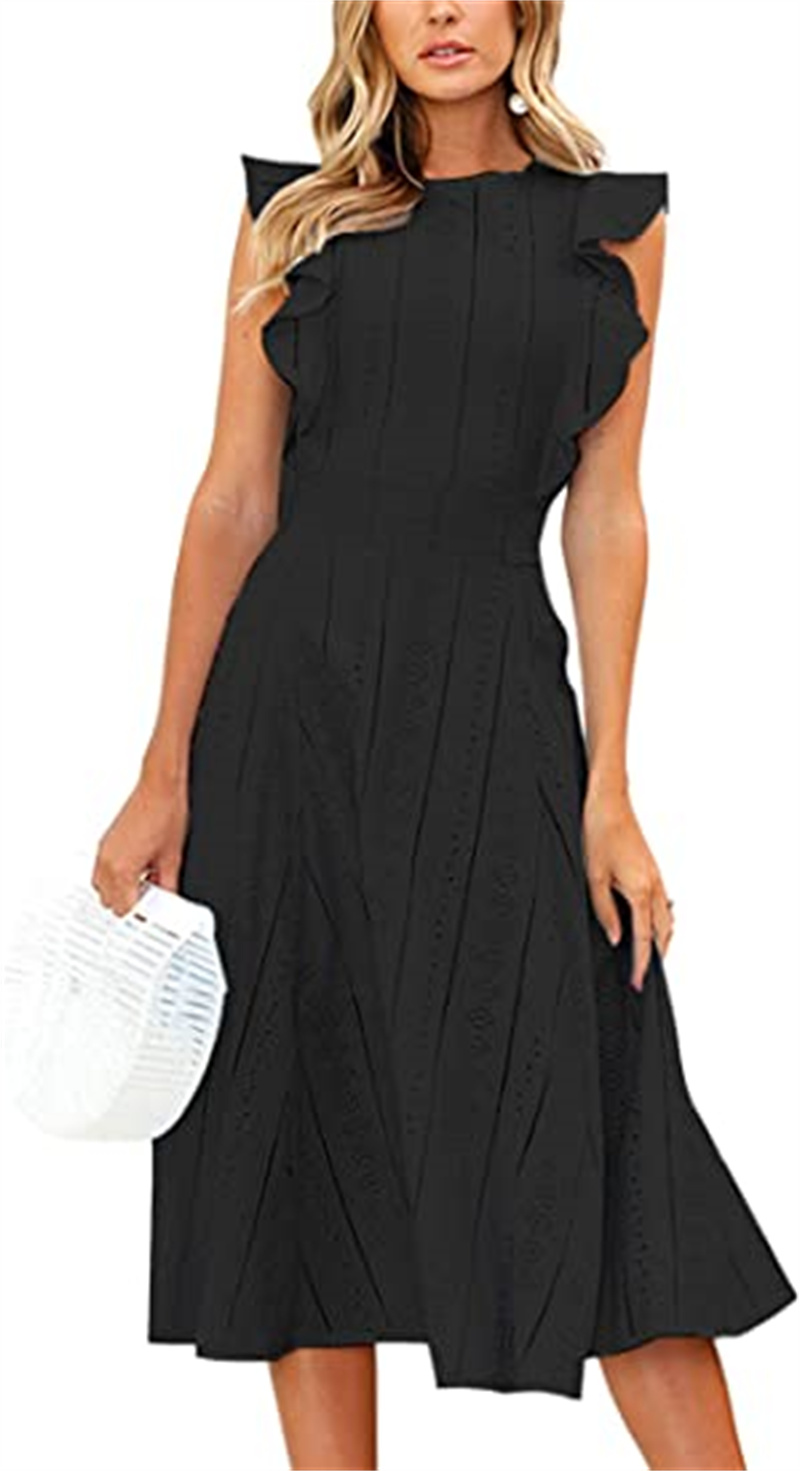 

Women's Tops & Tees Dress Elegant flounces cover sleeves summer A-line midlength dress, Photo color