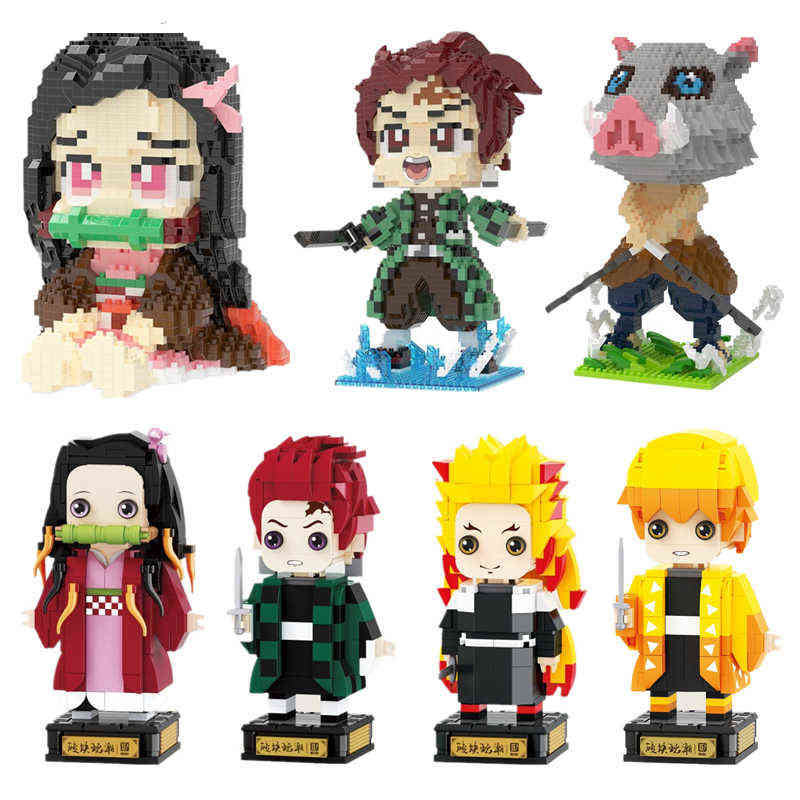 

9 Styles Demon Anime Slayer Kamado Tanjirou Kamado Nezuko Agatsuma Zenitsu Rengoku Kyoujurou Figures Model Building Blocks Toys AA220317