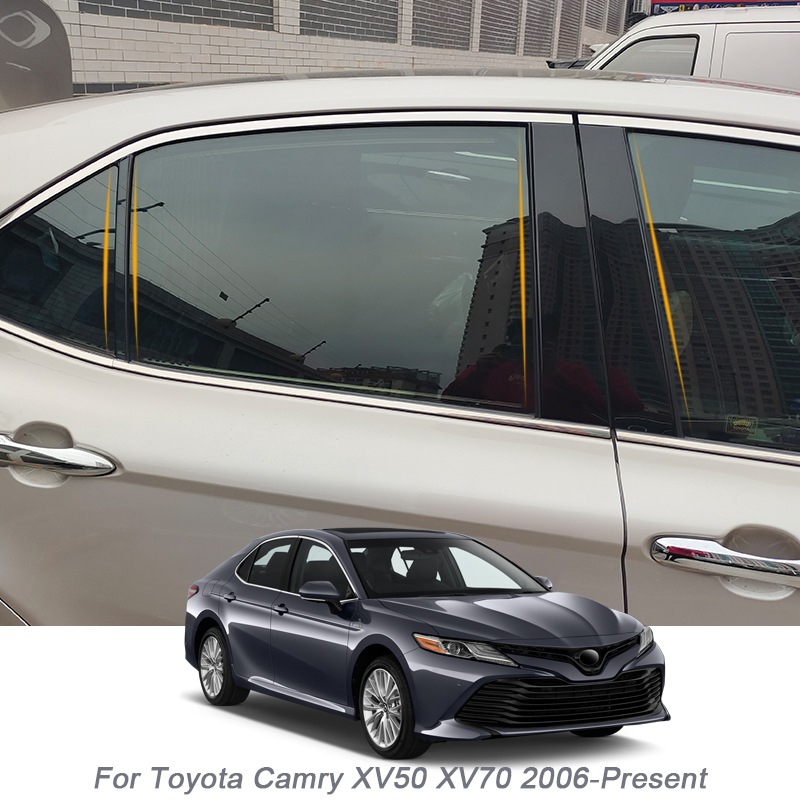 

6PCS Car Window Center Pillar Sticker PVC Trim Anti-Scratch Film For Toyota Camry XV50 XV70 2006-Present External Accessories, Black