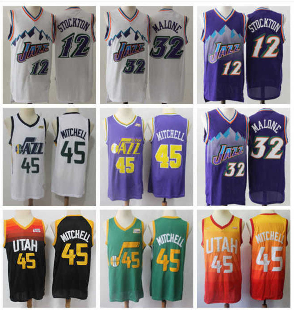 

Utah''Jazz''Men Jersey John 12 Stockton Karl 32 Malone Donovan 45 Mitchell Basketball Jerseys Basketball Shorts purple white, Color