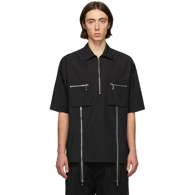 

6XL 2022 Men's Clothing Hair Stylist Fashion Original Street Model Zipper Stitching Loose Shirt Plus Size Stage Costumes Casual Shirts, Black
