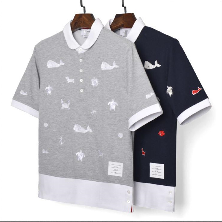 

Shirts Brand Turn-down Collar Patchwork Short-sleeved T-shirt Men Cotton Shark Embroidery Summer Clothing Correct version Designer Versatile embroidery, Gray