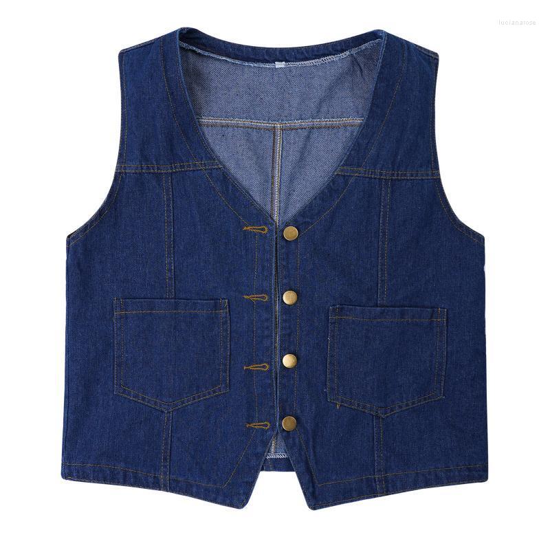 

Women' Vests Women Girls Denim Vest Tank Coats Spring Autumn Fashion Casual Loose Waistcoat V Neck Sleeveless Jean Jacket With Pocket -XXL, Light blue