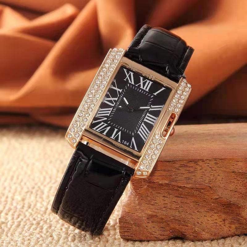 

Wristwatches SHSHD Fashionable Casual Ladies Belt Watch Square Rhinestone Quartz Style Restoring Ancient Female Clock Zegarek Damski, Black