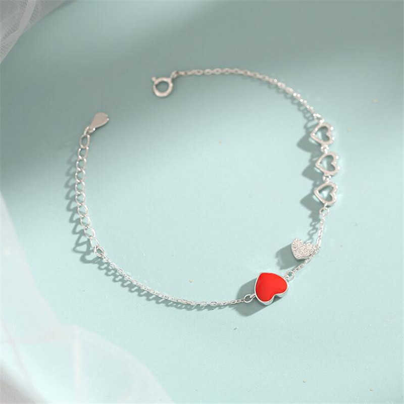 925 Sterling Silver Women's Luxury Bracelet, Personalized Jewelry, Remote Love, Valentine's Day Gift, Red Heart, Crystal, Sl081-image-746453690