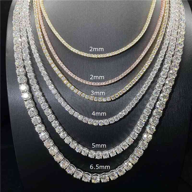 

Hiphop One Row 3mm D Color Tennis Chain Necklaces for Men 925 Silver Iced Out Moissanite Necklace Pass Diamond Test