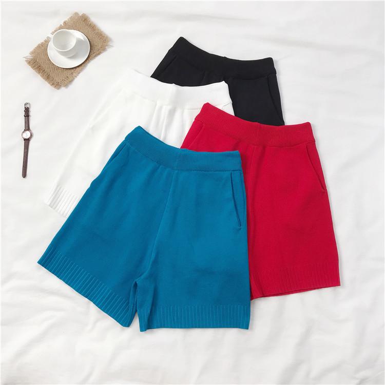 

Women's Shorts Knitted Women Summer 2022 Korean Style Streetwear Casual Loose Elastic Waist Wide Leg Pants Colorful Short Trousers B316Women, Black