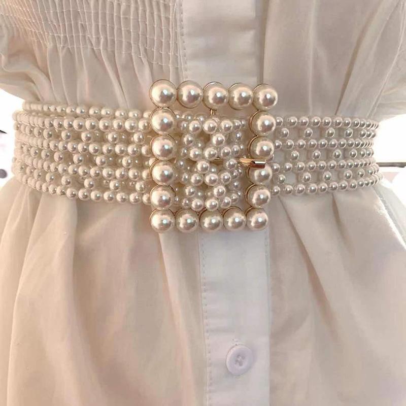 Belts High Quality Luxury Fashion Brand Designer Elegant Inlaid Pearl Girdle Decoration Wide Women Belt Dress Clothing Accessories