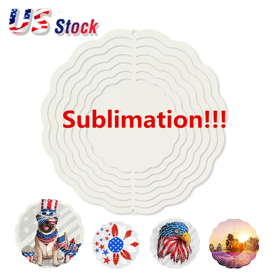 

US Stock Blank Sublimation Wind Spinner Decorations Metal Painting Metal Ornament Double Sides Sublimated Blanks DIY Christmas Party Gifts Halloween 10 INCH