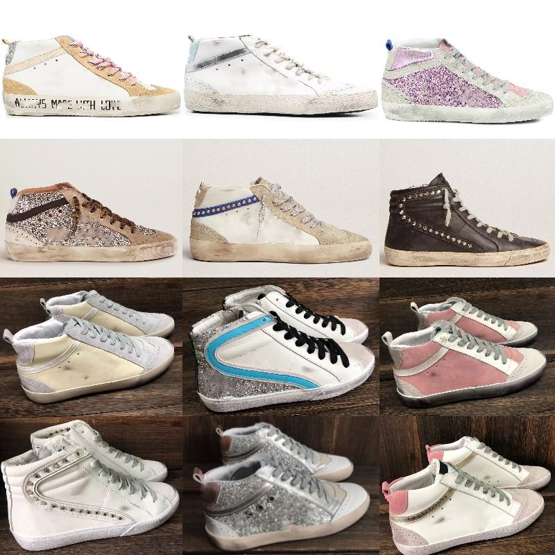 

#GOLDEN#GOOSE#SHOES Designer High Top Sneakers Golden Mid Slide Star Women Casual Shoes Trainers Sequin Classic White Do -Old Dirty Men S dc, Star36 white stars