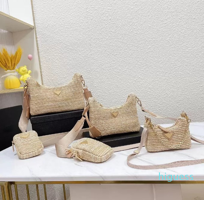 

luxurys designers bags women handbags large capacity messenger bag fashion lady wallet handbag high quality straw woven three in one underar, Khaki