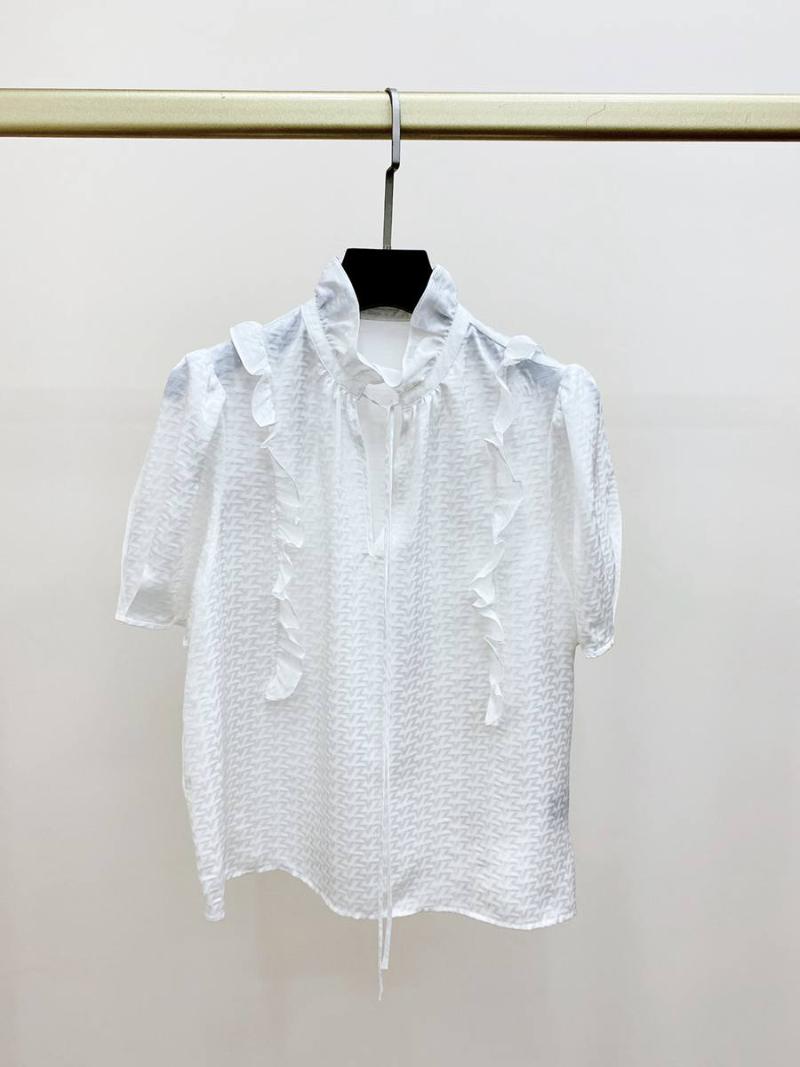 

Women' Blouses & Shirts Spring And Summer Ruffled Jacquard Silk Short-sleeved Shirt Women ShirtsWomen, Black