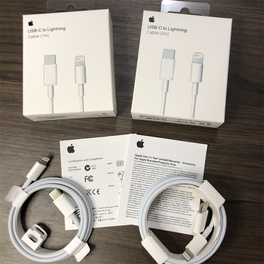 

1m 3FT 2m 6 FT USB PD 12W Cables Type C to Lightning Cable Apple Fast Charging Cords Quick Charger for iPhone 7 8 X Plus 11 12 13 Pro Max Smart Phones with Retail Box, White