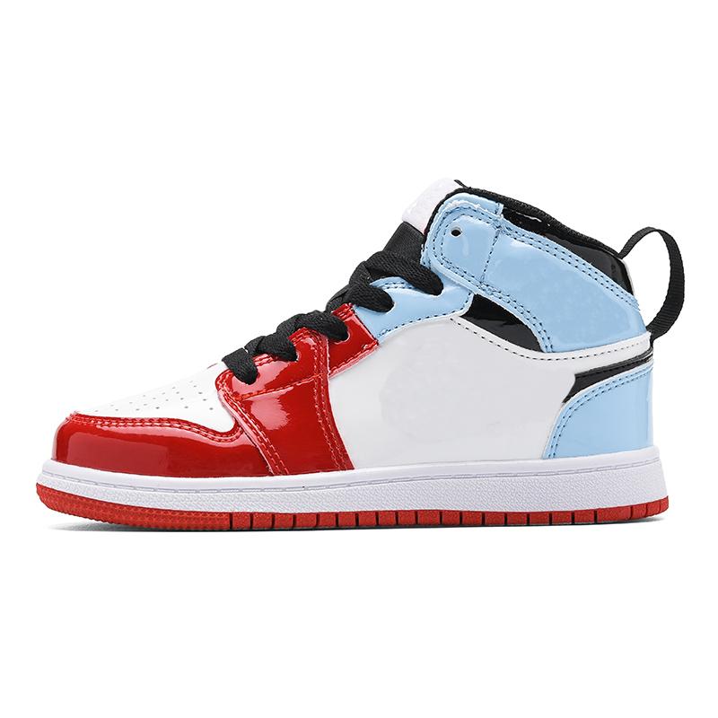 

2021 children boys and girls high quality 1s outdoor sports shoes blue black white red high top casual shoes tennis shoes size26-37, Gray