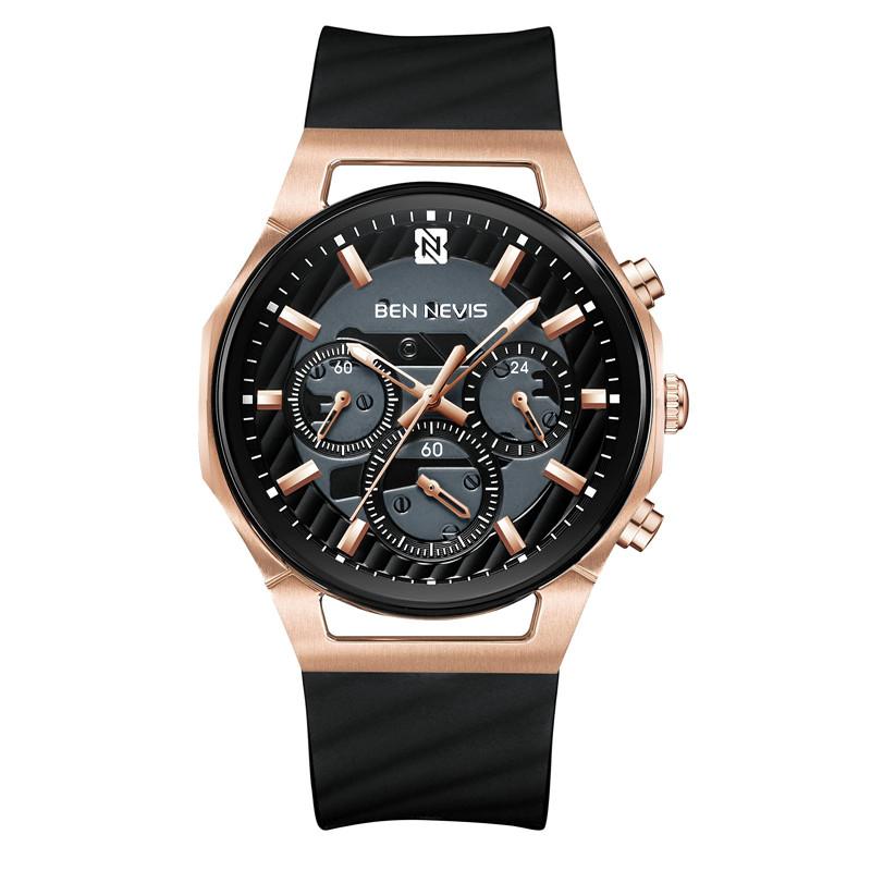 

Wristwatches Ben Nevis Brand Foreign Trade Business Curved Shell Men's Multi-functional Three Eyes Real Six Needle Watch Man, Grey