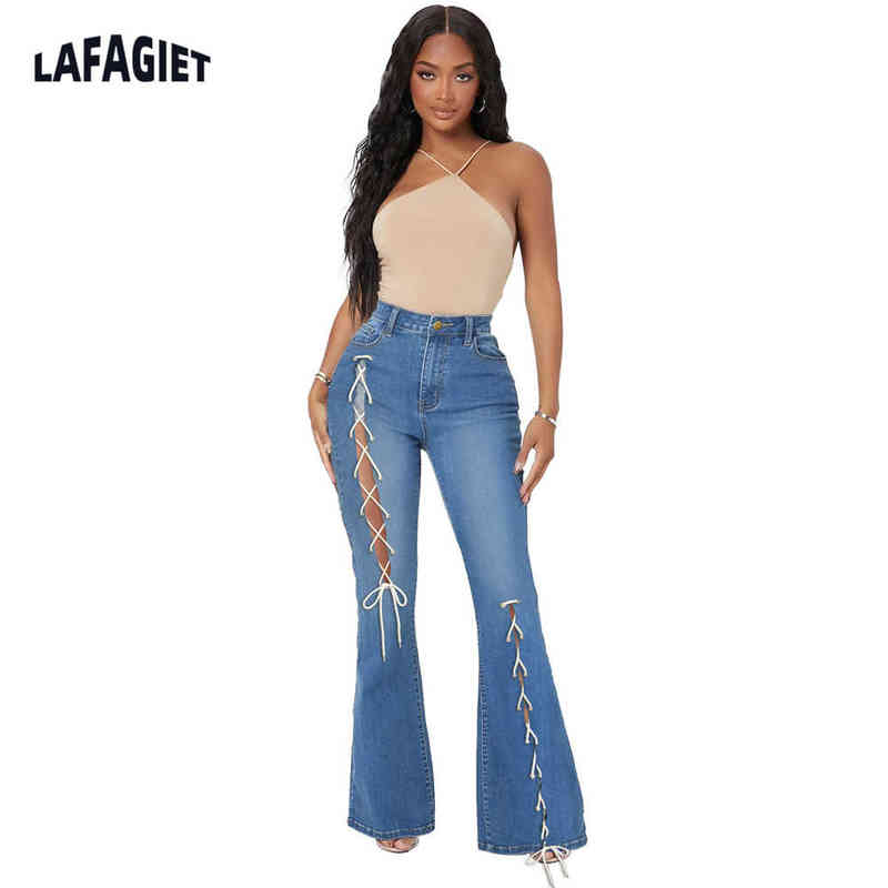 

Lace-up Women's Jeans Flare Pants Fashion High Waist Denim Bootcut Trousers Female Y2k Boyfriend Blue Jeans Pantn Pour Femme T220728