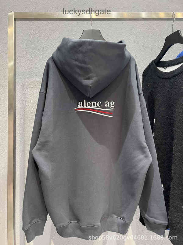

Designer Brand Hoodies Ba lencia ga High version fashion B Cola Embroidered Fleece Hat Paris brand loose men's and women's sweaters are 8WXV, Gray-blue