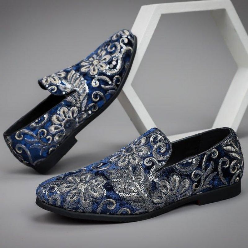

Loafers Men Shoes Imitation Suede Solid Color Casual Fashion European and American Sequins Embroidered Youth Low-top Country Trendy Shoes, Clear