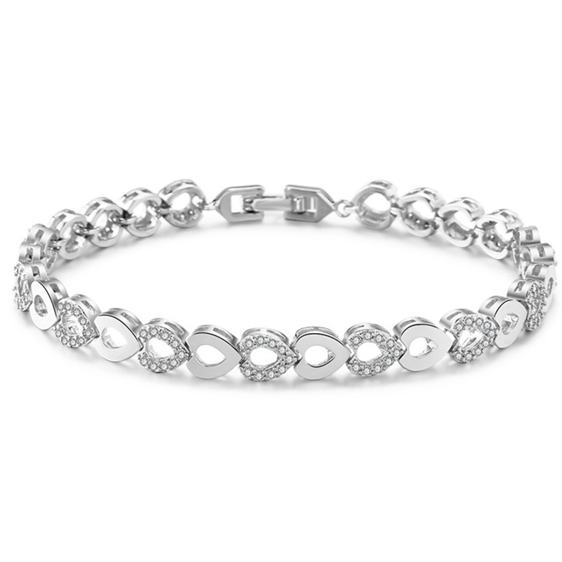

Fashion love bracelet for woman heart gold bracelet designer Link Chain AAA Cubic Zirconia Luxury Copper Jewelry Silver Plated White CZ Charm Womens Bracelets Gift
