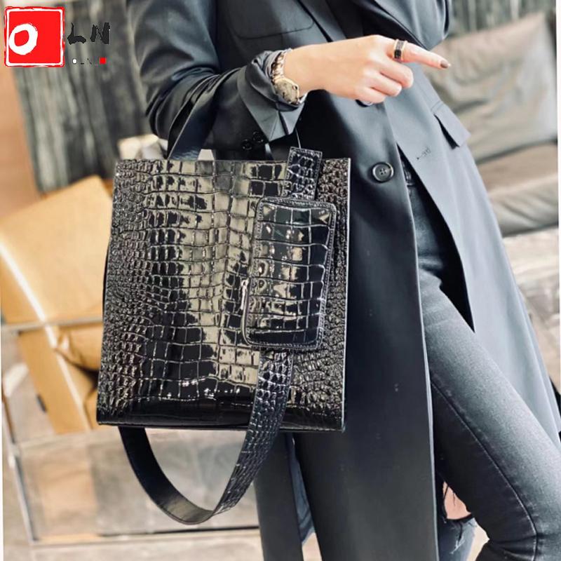 

Evening Bags OLN Luxury Women Handbags High Quality Crocodile Leather Designer Tote Bag Fashion Alligator Pattern Female Shoulder, Black