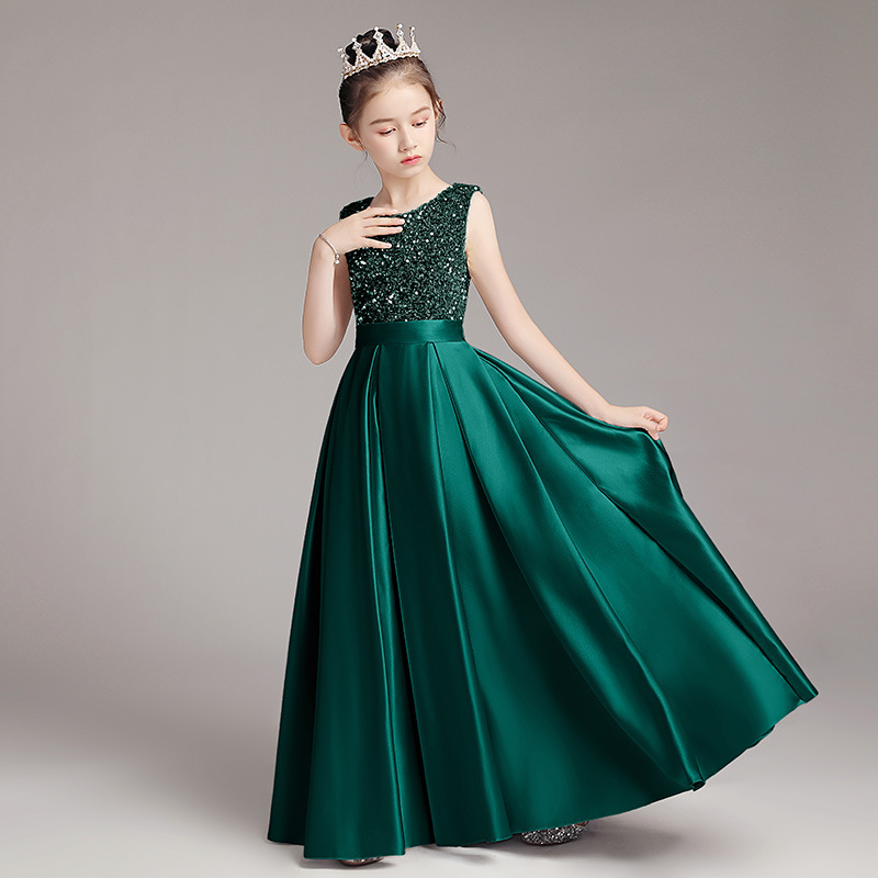 Royal Blue sequined Girls Pageant Dress One Shoulder Crystals Beads Ruffles Organza Ball Gown Girls Birthday Party Gowns Custom Size-image-760692407