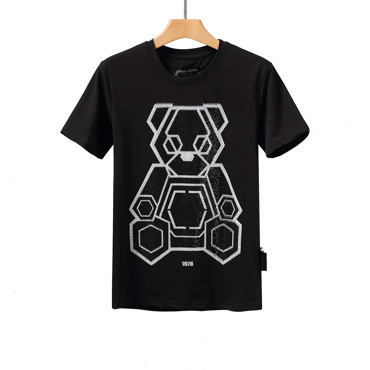 

2022 New Summer Fashion plein Tshirt Men PP Teddy Bear Rhinestones Casual Short-Sleeved Tees Hip Hop O-Neck qp T Shirts Men Clothing, Ivory