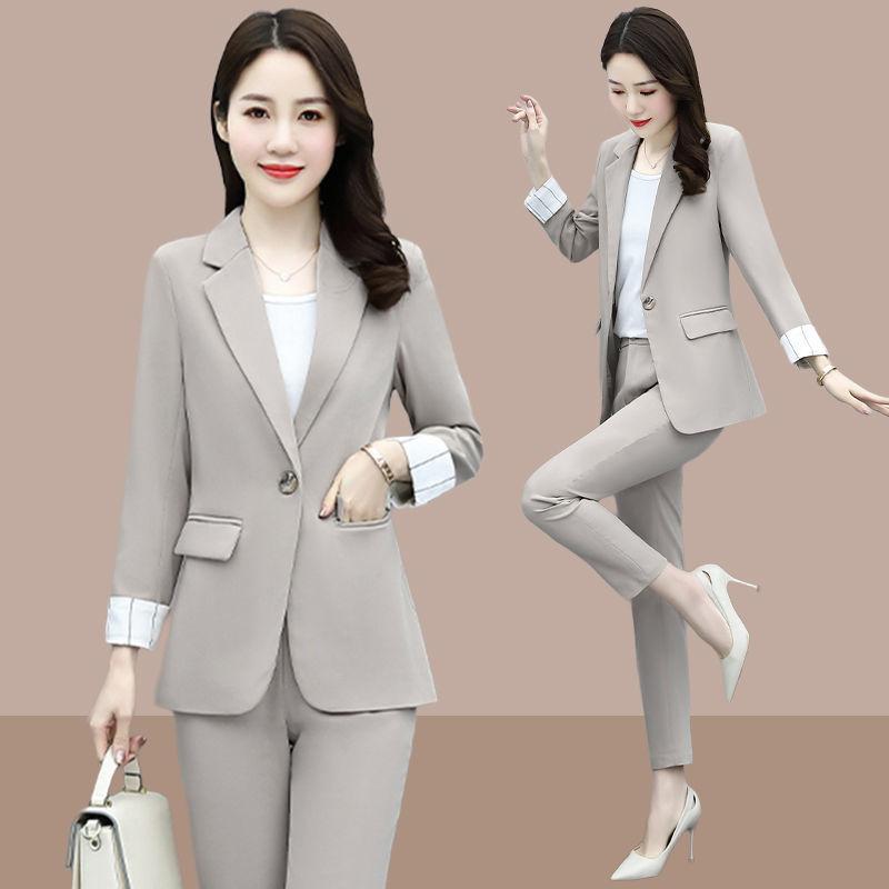 

Women's Two Piece Pants Formal Suits Women Spring Autumn Fashion Temperament Business Interview Long Sleeve Blazer Office Ladies Work Wear E, Blue