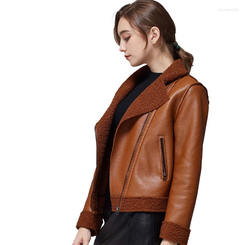 

Women's Leather & Faux Autumn Coat Women's Overcoat Short Slim Mom Jacket Lapel Fur Winter Jackets 2022 TopsWomen's, Brown