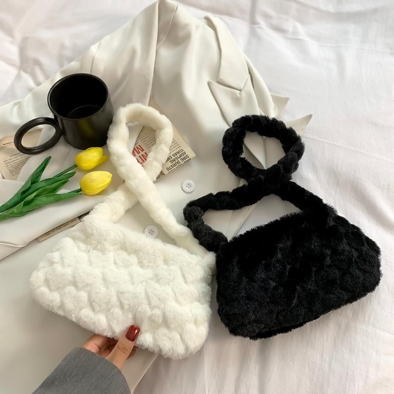 

Evening Bags Women Shoulder Elegant Solid Color Autumn Winter Warm Crossbody Bag Plush Tote Decorative HandbagEvening, Style c