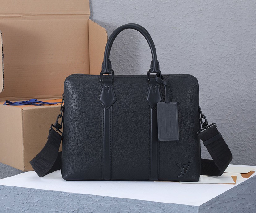 

Men's Fashion Briefcase Soft Texture Of Grain Cow Leather Lined Pocket For Laptop Handbags Detachable Jacquard Shoulder Strap Business Bags, Black