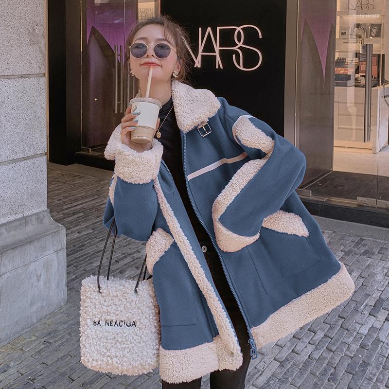 

Women' Down & Parkas Woolen Coat Female Children 2022 Winter Korean Lamb Wool Stitching Lapel Long-Sleeved Loose Short Fashion Cotton Jacke, Blue