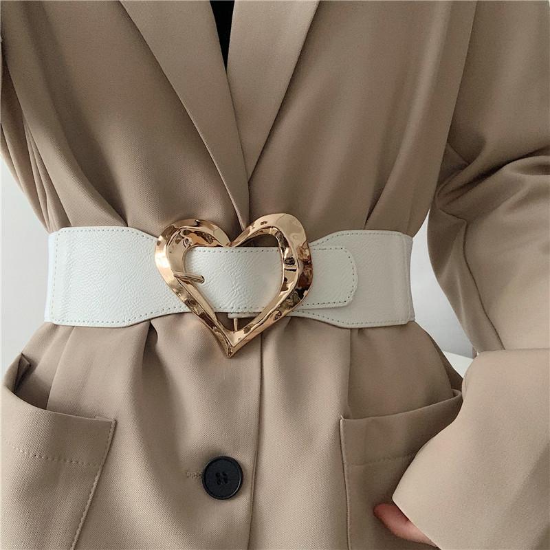 

Belts Fashion Wide Cummerbunds For Women Elastic Solid Waistbands Lady Black Big Gold Heart Pin Buckle Belt Waist Seals, Black;brown