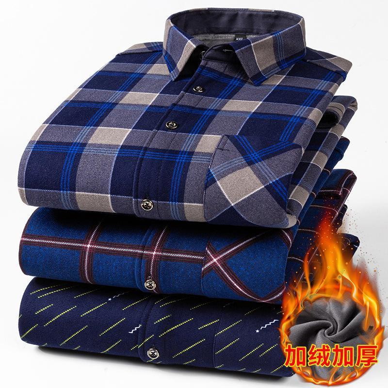 

Men's Casual Shirts Men Clothing 2022 Autumn Winter Plus Velvet Thick Warm Shirt Plaid Fashion Camisas Para Hombre, Bl828-13