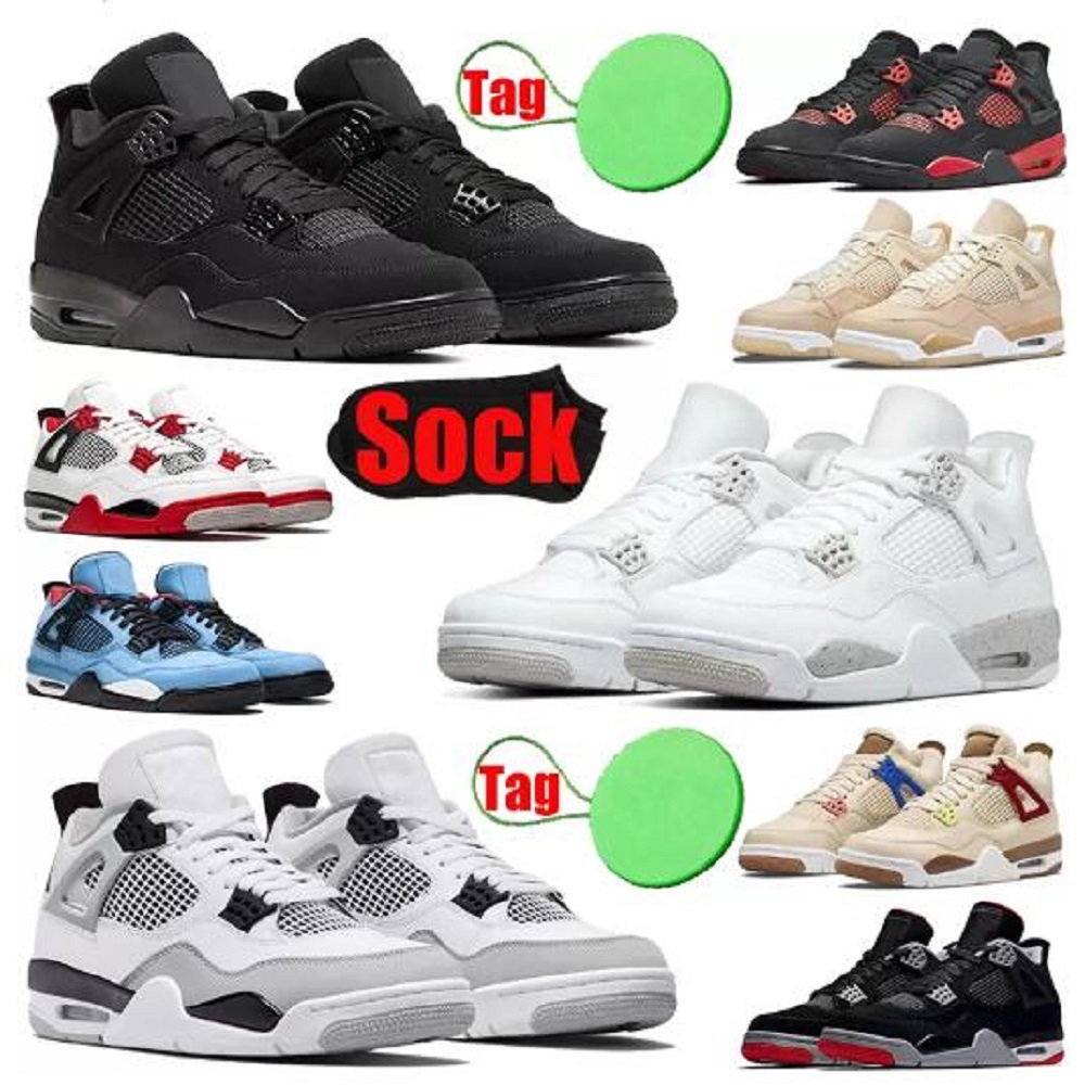 

Sock Tag 4 4s mens basketball shoes Red Thunder Lightning Shimmer University Blue White Oreo Cactus Jack Military Black Cat men trainers sports sneakers, # 2