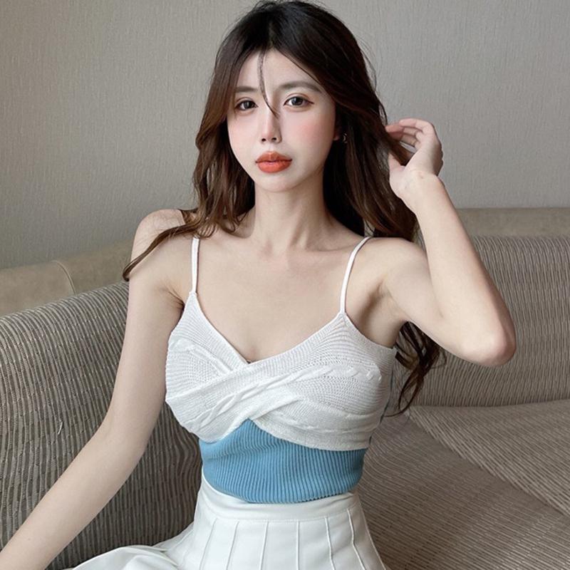 

Women's Tanks & Camis Vest Pure Desire Style Summer Fashion Sexy All-Match Knitted Stitching Design TopsWomen's, Black