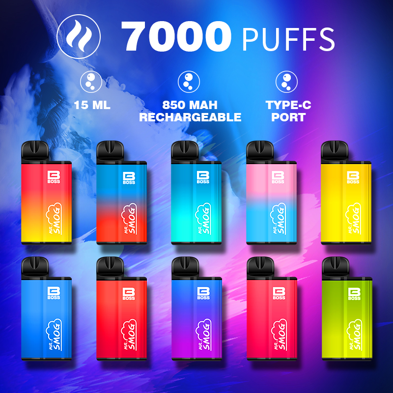 

Mr.SMOG BOSS 7000 Puffs Disposable Vape Pen electronic cigarette Mesh Coil Technology Rechargeable E cigs puff vape