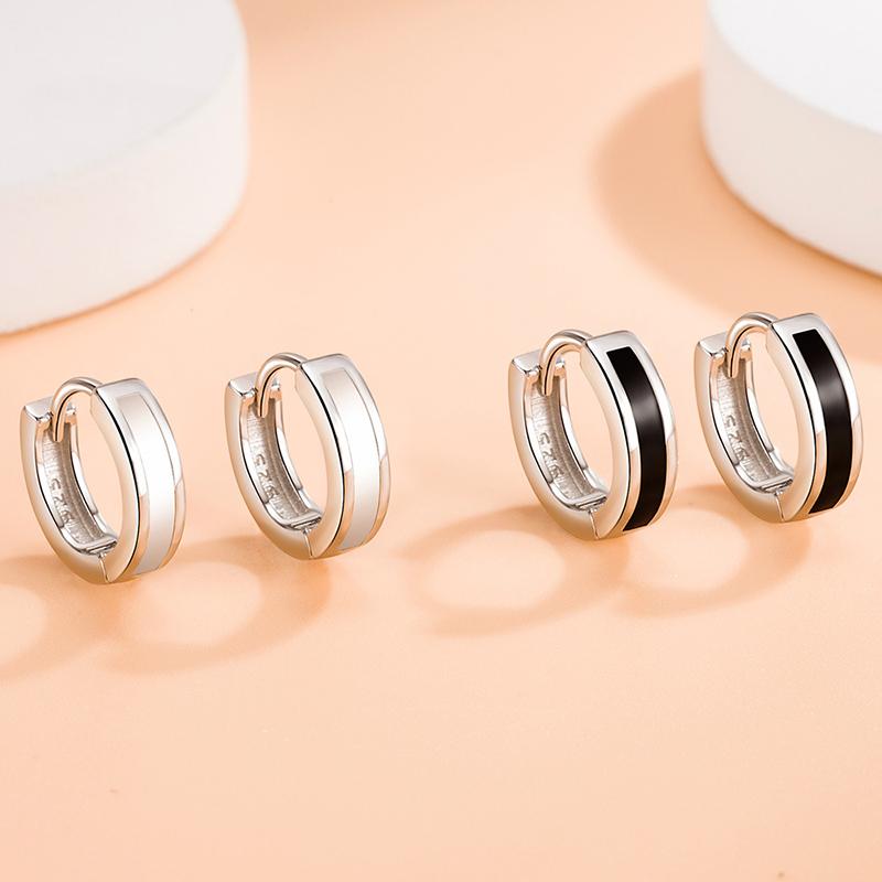 

Hoop & Huggie Fashion Small 925 Sterling Silver Black White Earrings For Women Female Party Jewelry Pendientes MujerHoop