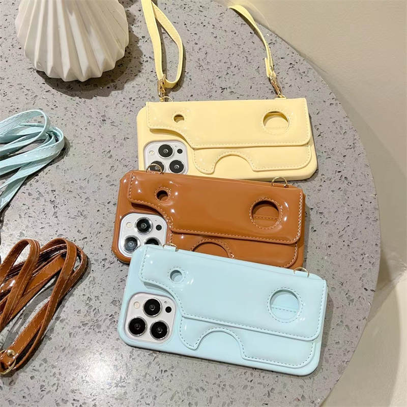 

Luxury Vernis Leather Phone Cases For iPhone 13promax 13pro 13 12 Pro Max 11 XS XR X 12pro Cover Handbag Case with lanyard, 3 phone case+ lanyard