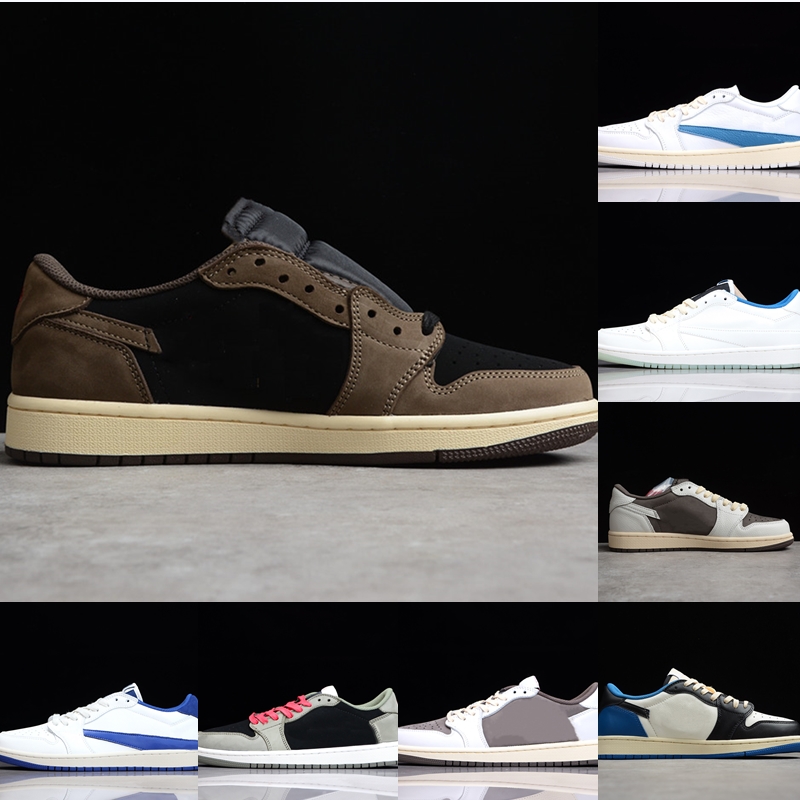 

Fragment Design 1S Low Cut Mens Basketball Shoes Dark Mocha Travey Sc0tt Cactus Jack Wing overlaid lateral side smiley face Women Sports Trainer lightning bolt marks