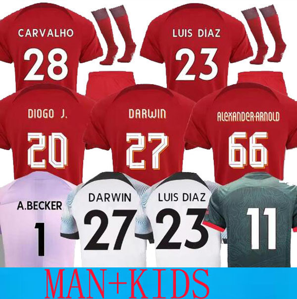 

22 23 season soccer jersey 2022 2023 DARWIN Carvalho Mohamed Diogo KEITA Luis DIaz football shirt men kids kit uniforms Fabio Minamino Alexander Arnold Origi away TOP, Home man 2