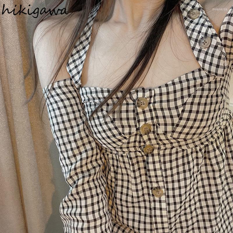 

Women' Blouses & Shirts Hikigawa Camisas Mujer Vintage Blusas Women' Clothing Slash Neck Long Sleeve Plaid Summer Fashion Sexy Y2k Top, Photo color