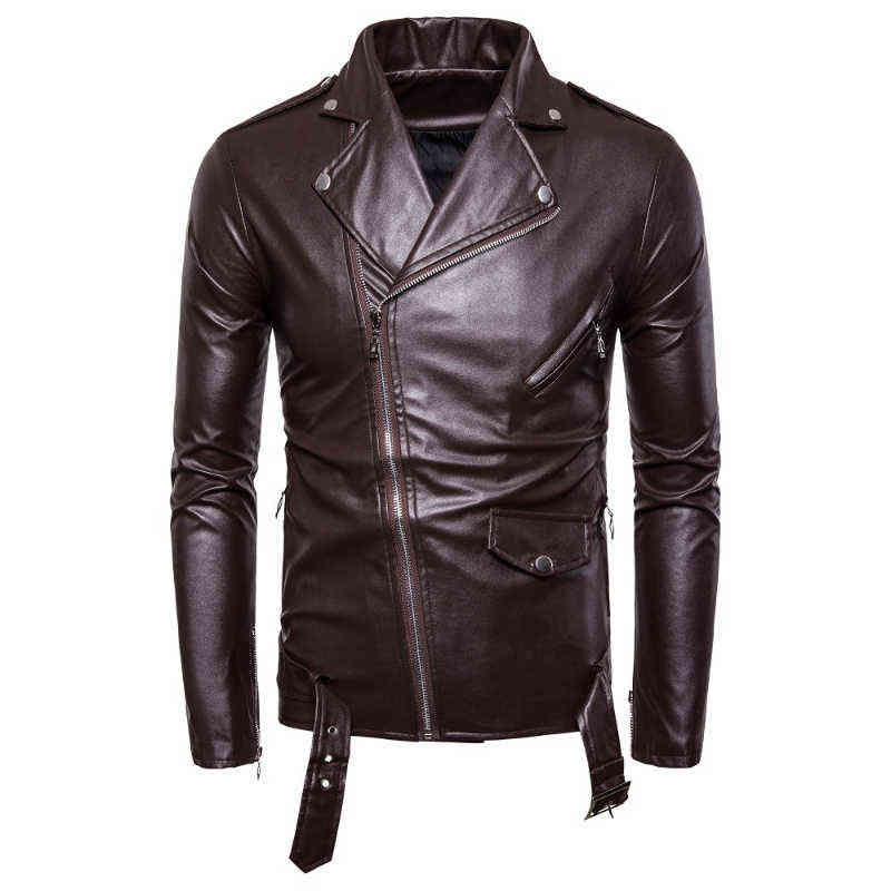 

PU jacket men's autumn zipper white artificial leather jacket fashion lapel spring and autumn windproof new men's car jacket T220728, Dark brown