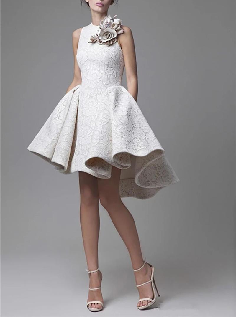 

Party Dresses White Sleevesless Homecoming For Teens Semi-Formal Evening Gown With Flowers O-Neck Cocktail DressParty