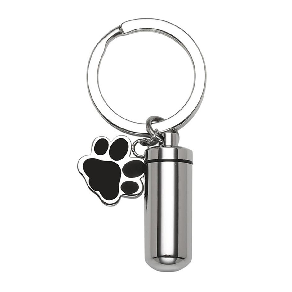 

Urn key chain Pet Cremation Jewelry Charm Dog Paw Print Cylinder Memorial Urn Pendant For Ashes Keepsake Jewelry229U