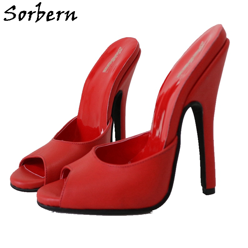 

Sorbern 14Cm Red Matt Sandals Slip On Open Toe Stilettos Transgirls Footwear Fetish Shoes Addict Size, White