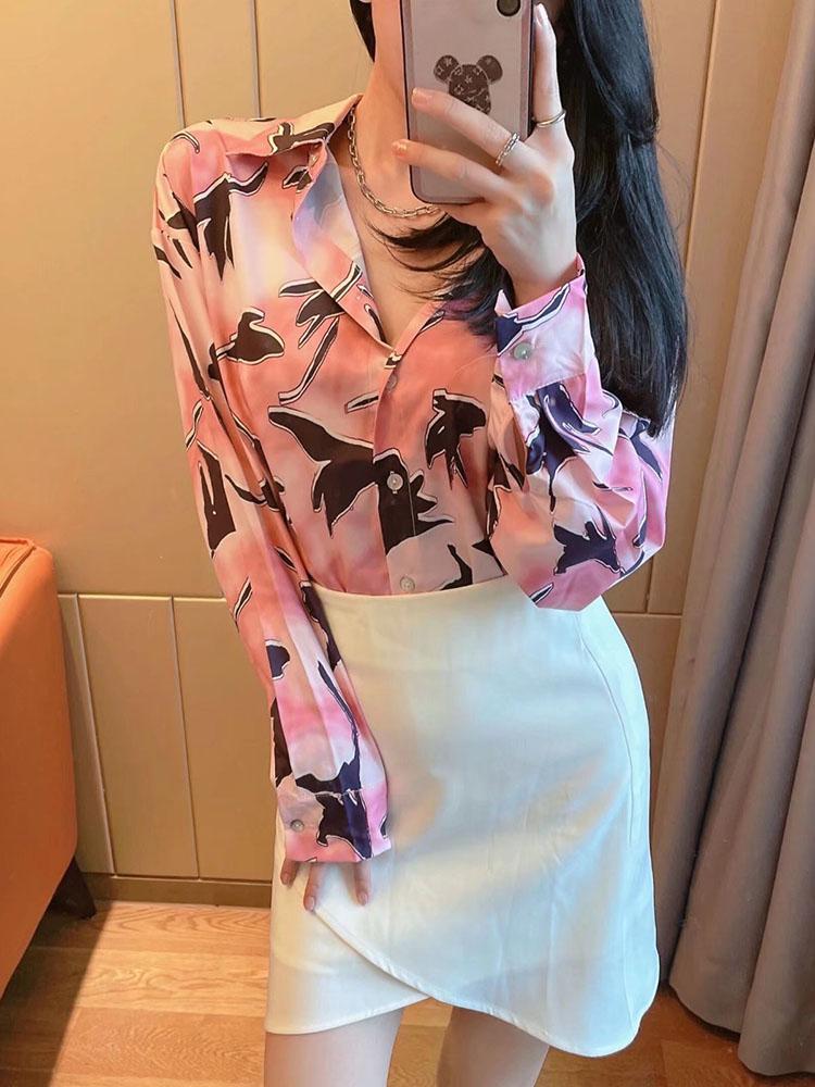 

Women's Blouses & Shirts Fashion Woman 2022 Women Clothing Long Sleeve Top Vintage Shirt Buttoned Casual PrintWomen's, As shown